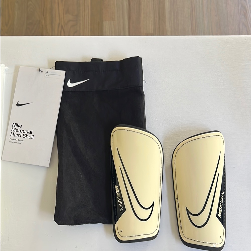 Nike Mercurial Shin Guards in Cream and Black